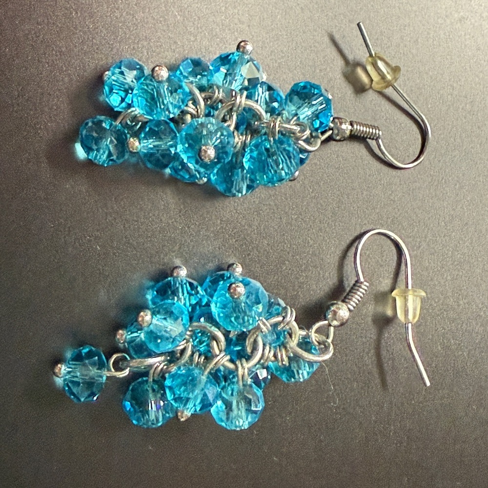 Blue Crystal Cluster Earrings